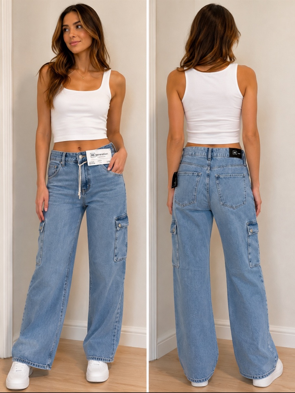 Celebrity Pink Light Blue Wide Leg Cargo Jeans